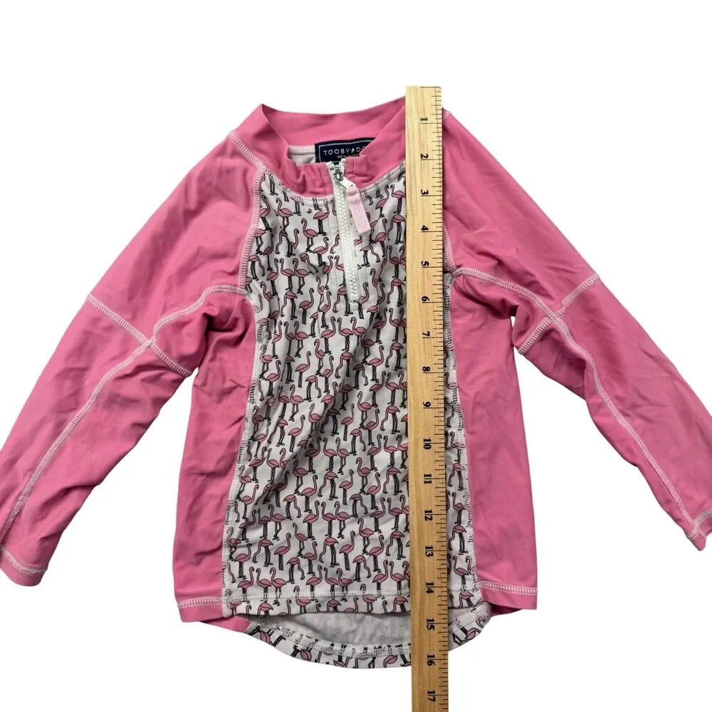 Toobydoo Swim Shirt Unisex 1-2 Pink Long Sleeve Rashguard 1/4 Zip Flamingo Aqua